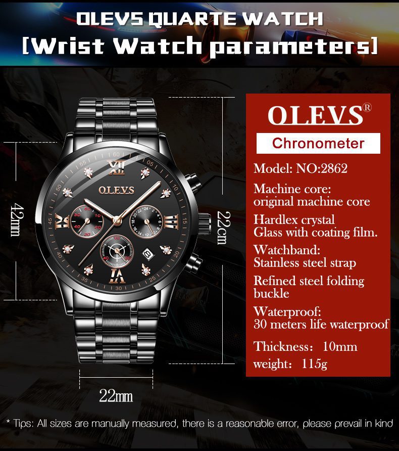 Olevs Men's Watch 2862 - 42mm, Quartz Watch, 4 Colors | Olevsstore.com