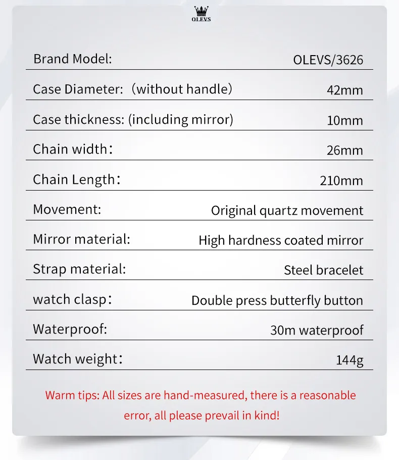 Olevs Men's Watch 3626