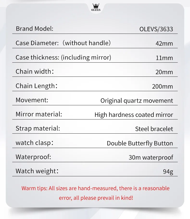 Olevs Men's Watch 3633