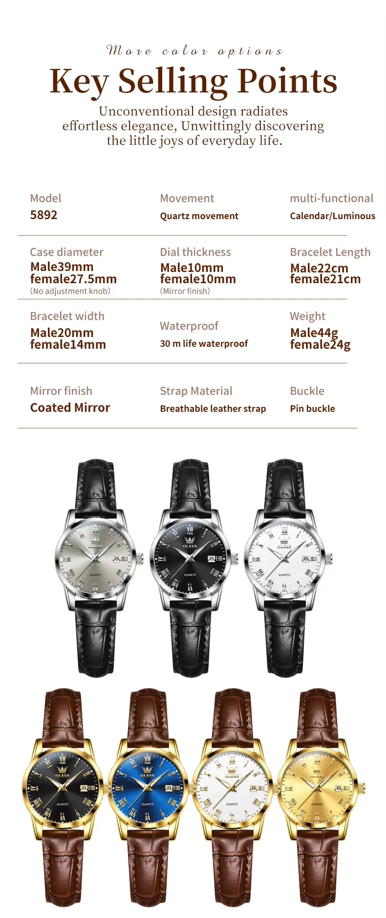 Olevs Couple Watch 5892