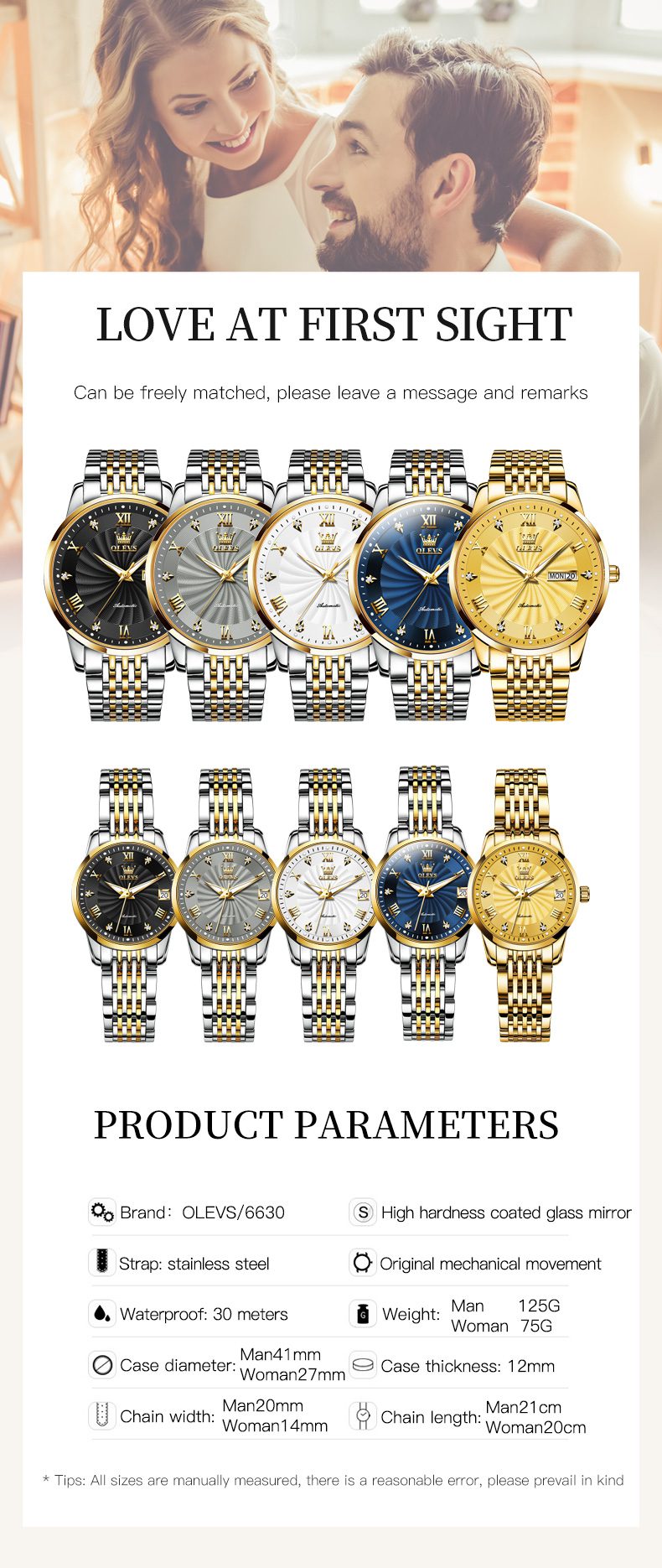 Olevs Couple Watch 6630