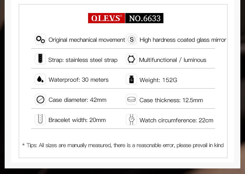 Olevs Men's Watch 6633