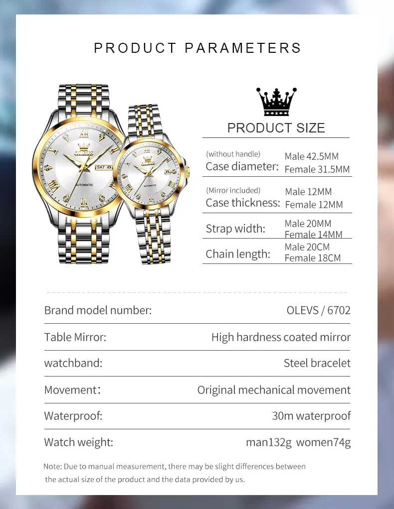 OLEVS Couple Watch 6702