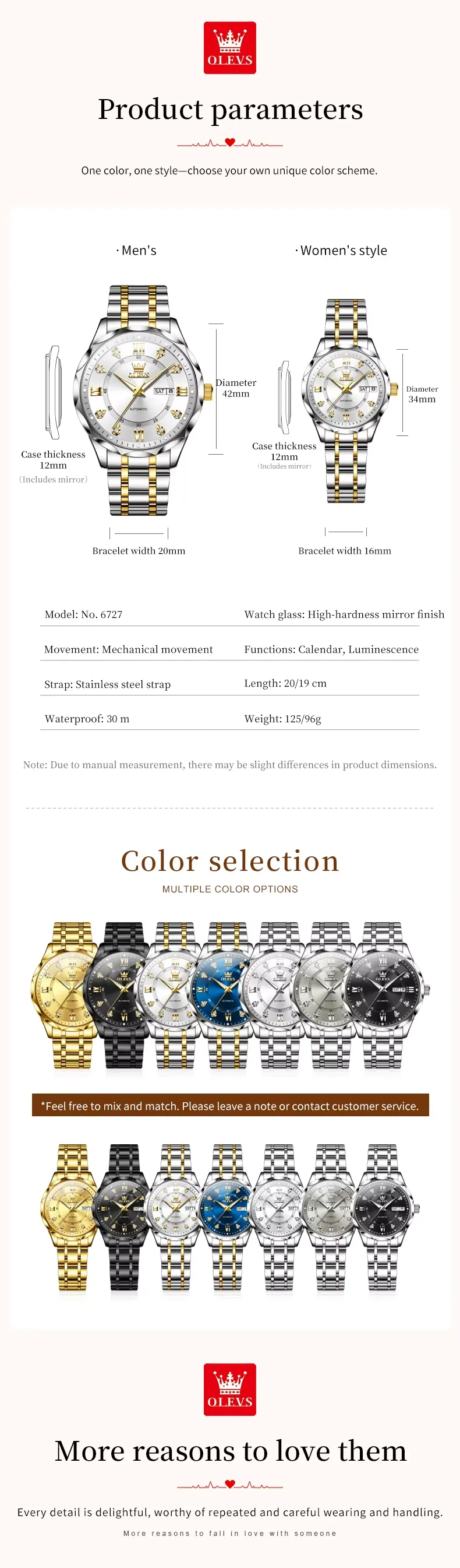 OLEVS Couple Watch 6727