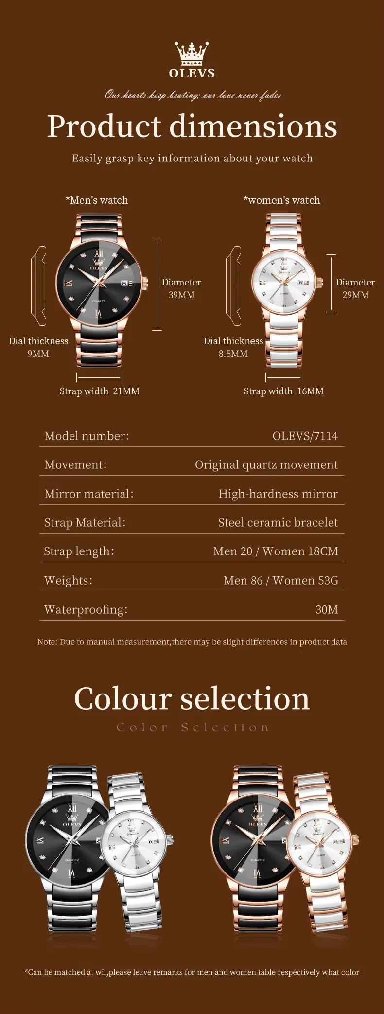 Olevs Couple Watch 7114