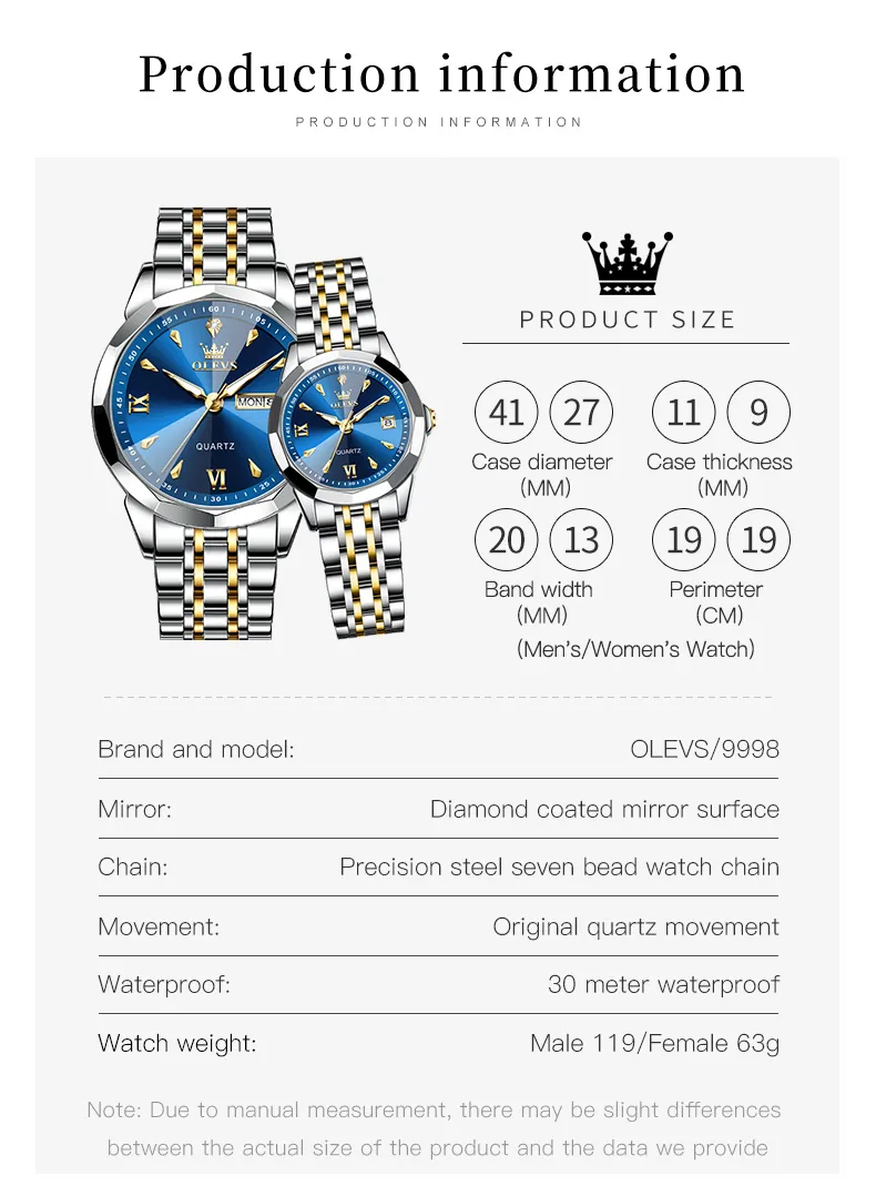 Olevs Couple Watch 9998