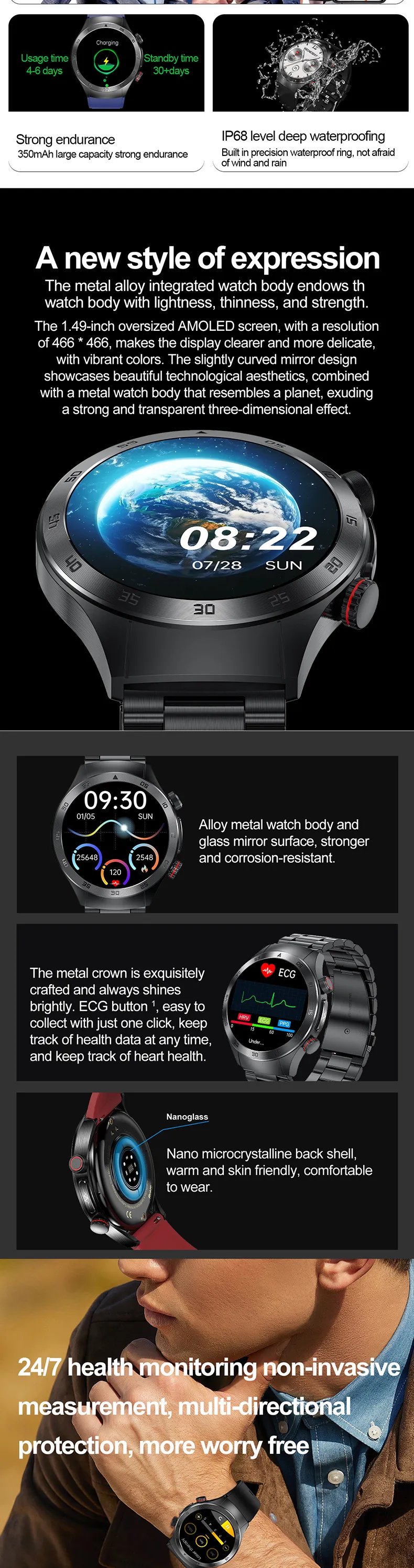 ECG Health Smartwatch E800