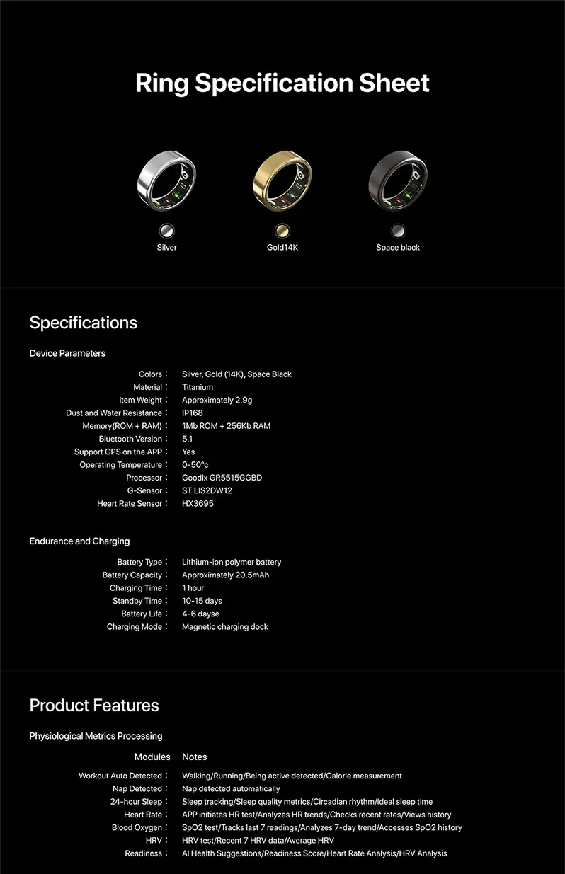 Health Tracker Smart Ring MY06