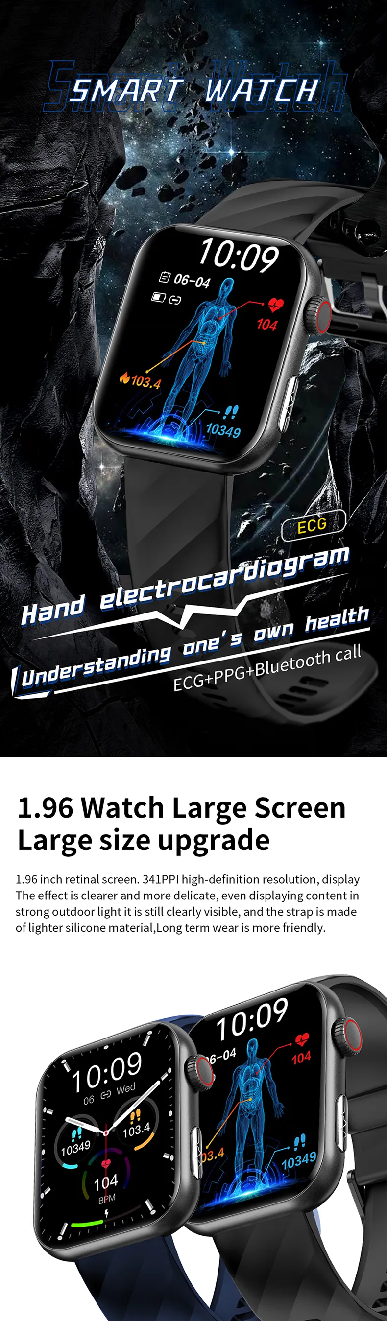 Olevs Smartwatch NX13 - 44-49mm, ECG Health Smartwatch, 2 Colors