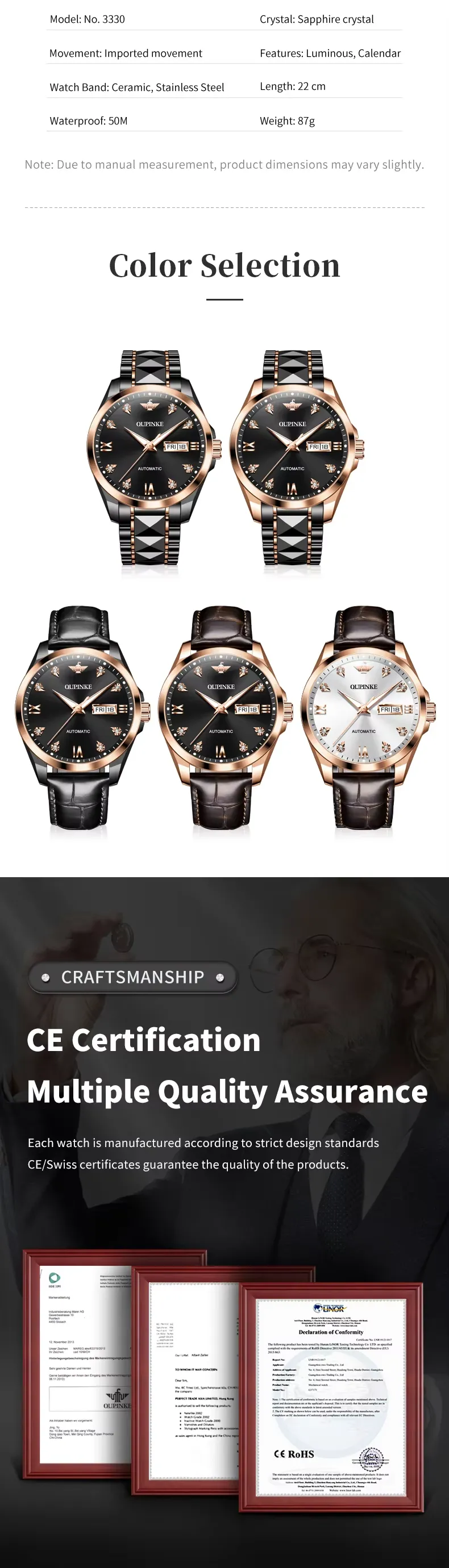 OUPINKE Men's Watch 3330