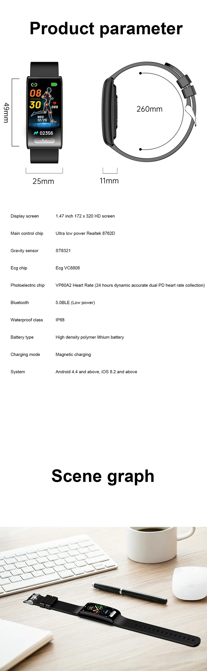ECG Health Smartwatch TK70