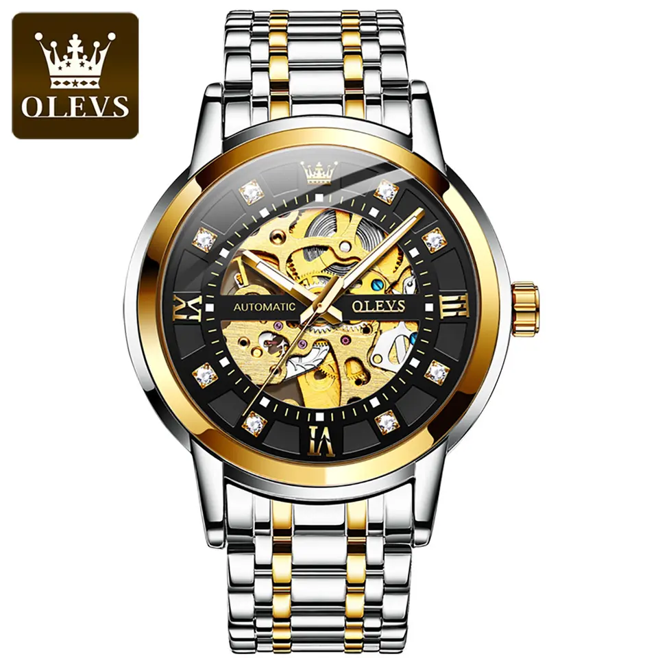 OLEVS Orologio Automatico Uomo, Quarzo Di Lusso, Acciaio Inossidabile, Impermeabile 3ATM, Data, Luminoso, Due Toni