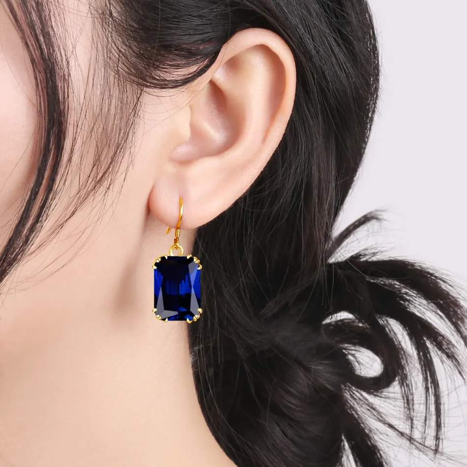 Square Synthetic Stone Drop Earrings - Image 2