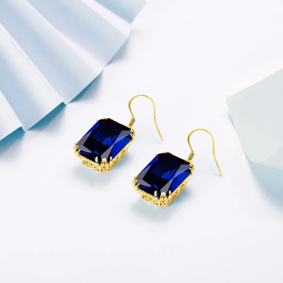 Square Synthetic Stone Drop Earrings - Image 3