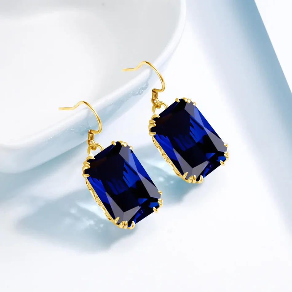 Square Synthetic Stone Drop Earrings - Image 4