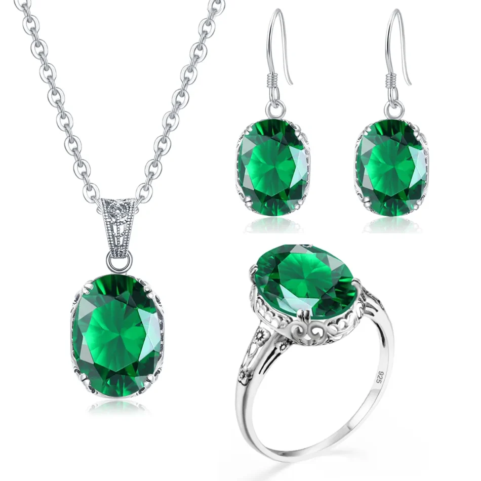 Vintage Filigree Emerald Jewelry Set - Image 7